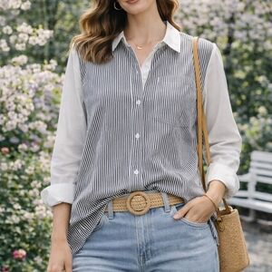 Calvin KLEIN Black and White Striped Button Down Shirt